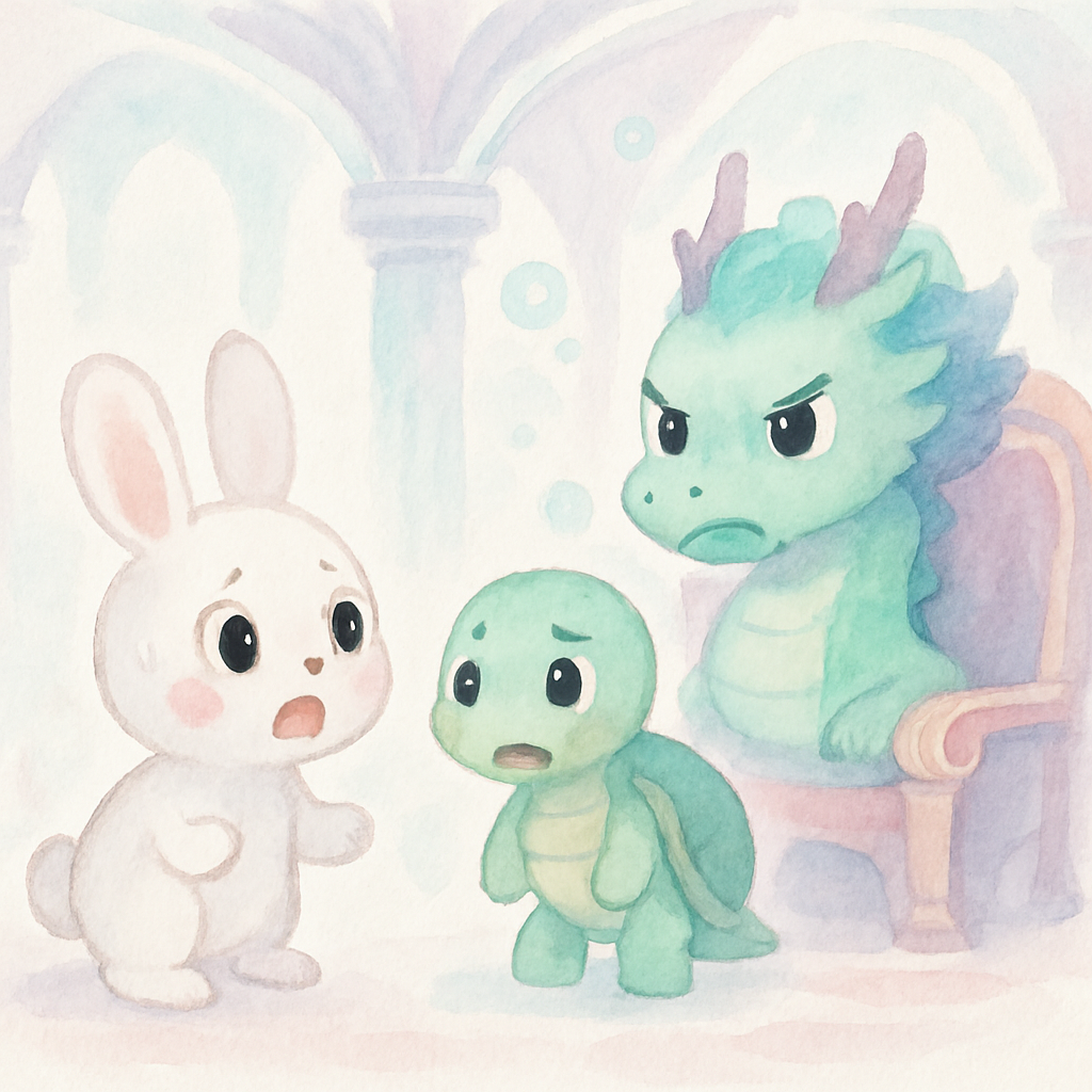 용왕이 토끼에게 간을 내놓으라고 하자 토끼가 놀라는 장면